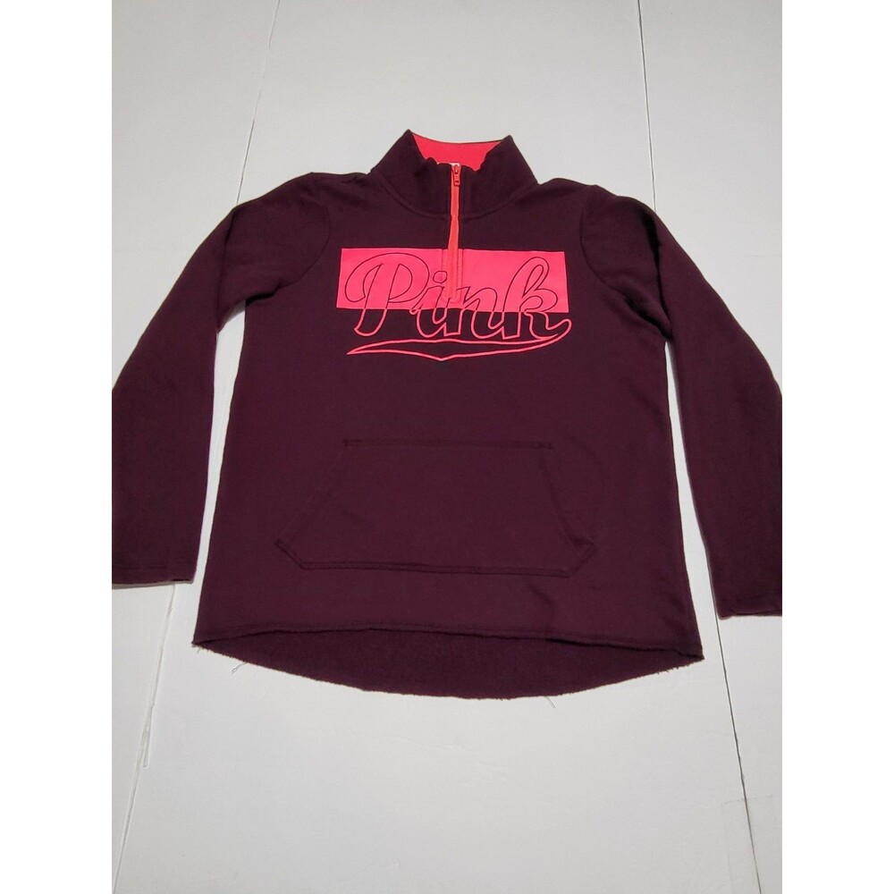 (#L6) Pink Victoria’s Secret Purple/ Pink Spellout 1/4 Zip Pullover SZ WOMENS XS